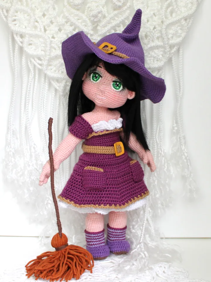 Witch crochet pattern PDF in English Amigurumi halloween doll removable clothes