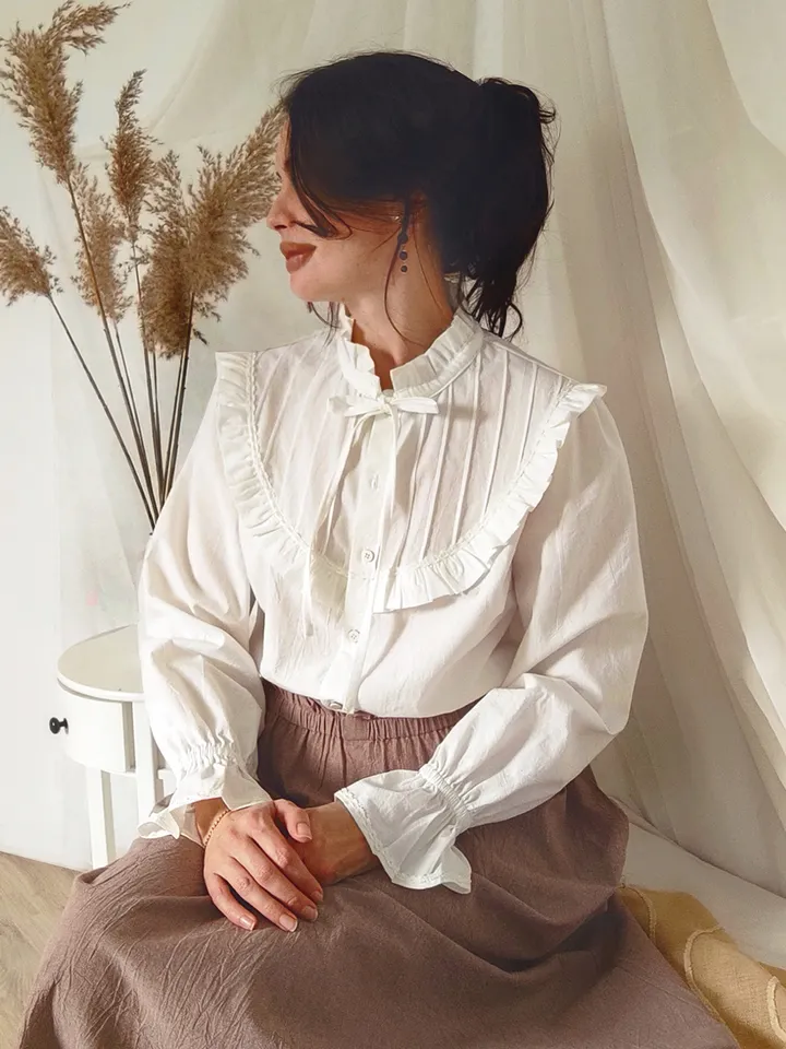 Victorian cotton women's set blouse+skirt/ Custom summer set any sizes XS-3XL