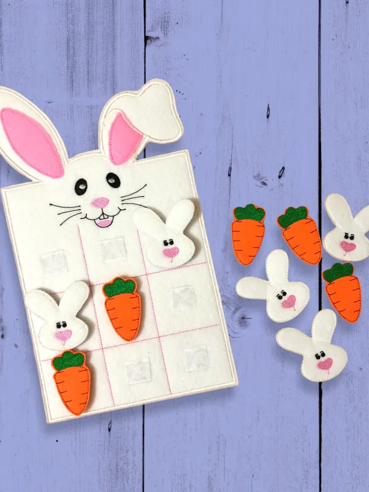 Rabbit Tic Tac Toe Game Machine Embroidery Designs in the hoop project digital embroidery pattern Machine embroidery pattern for children
