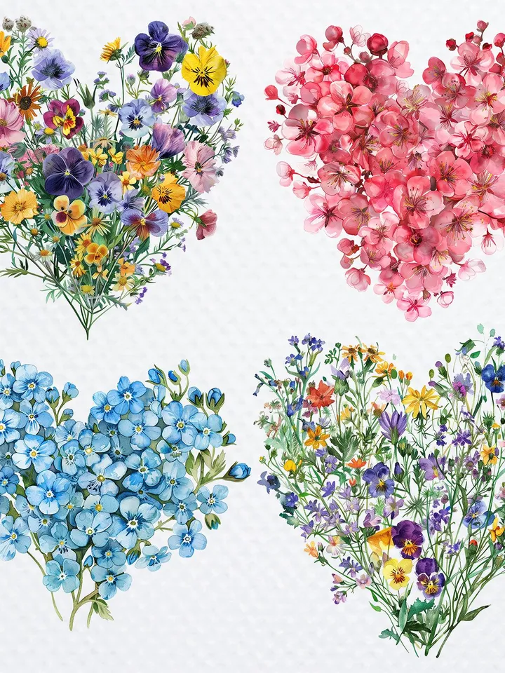 18 Floral Heart PNG Budnle, Сherry blossoms clipart, Forget me not, Watercolor clipart for sublimation,  Digital download, Paper craft
