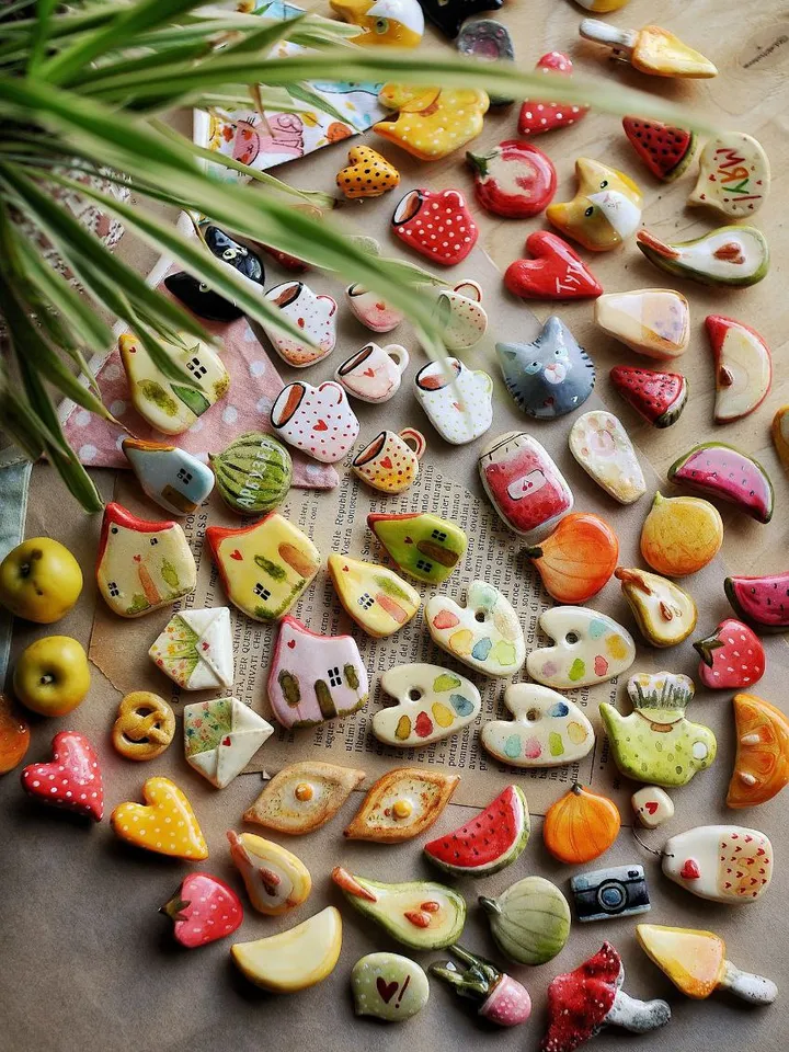 Warm brooch made of polymer clay, mushroom pin, fly agaric brooch