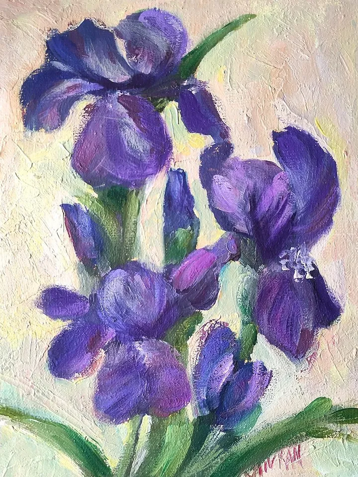 Iris Painting Floral Original Art Flower Iris Oil Artwork
