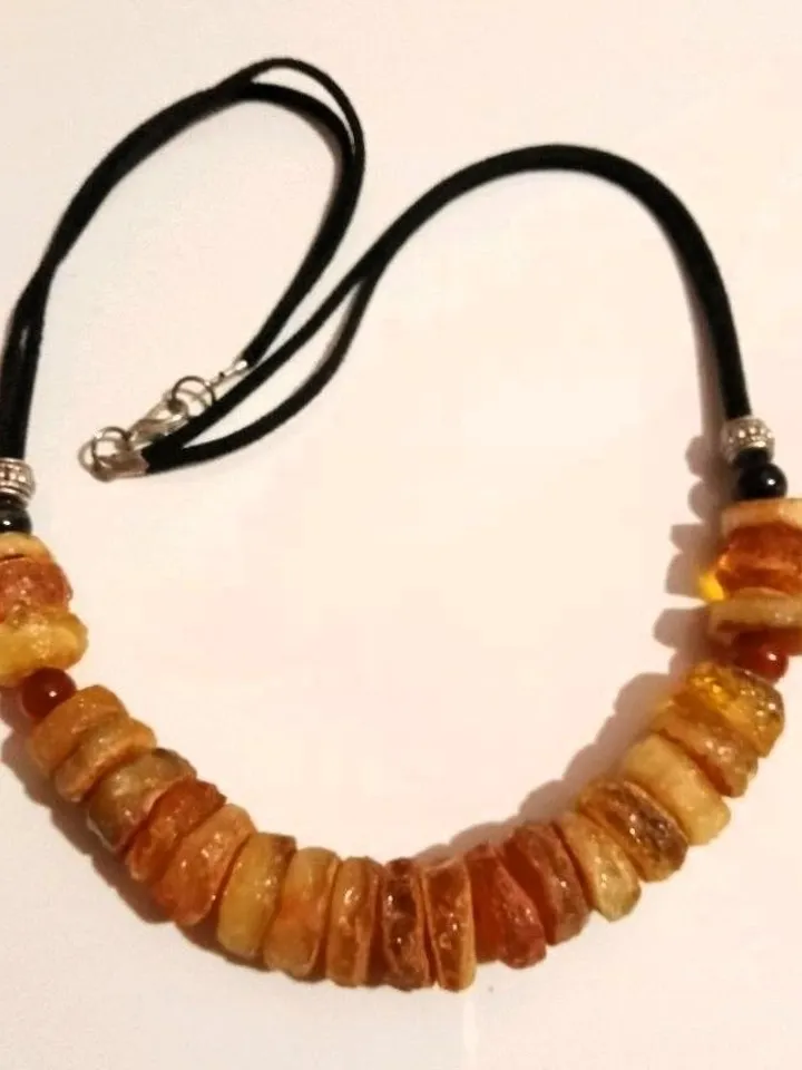 Genuine Amber Choker Necklace Womens Jewelry Baltic Raw Amber Beads with agates On Black Cord Healing organic stone necklace
Make to order
