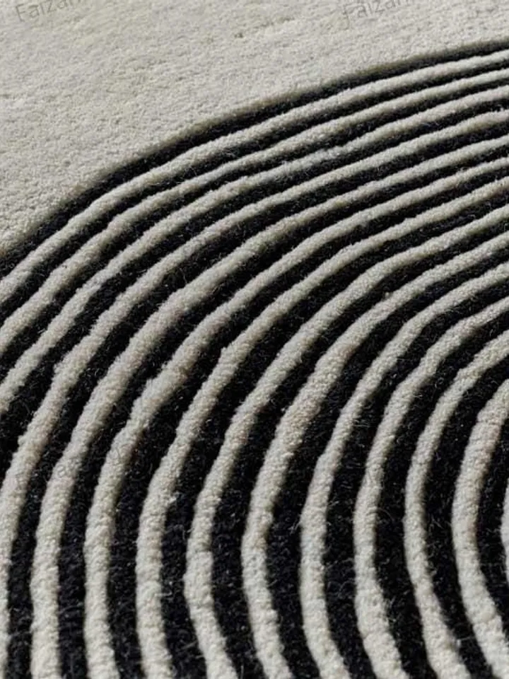 Buy Abstract Lines Wool Rug Black and Cream Hand Tufted 100% Wool For Living Room, Bed Room, Kids Room In Any Size 9x12,8x10,6x9,5x8.