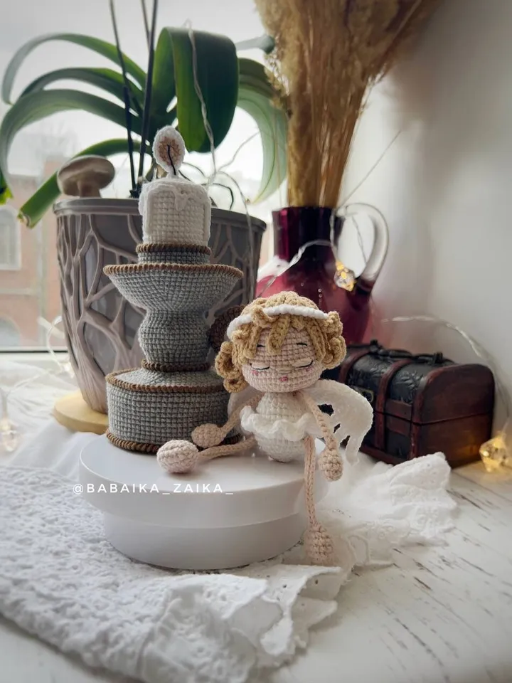 PDF Angel with Candelabrum Crochet Pattern, Amigurumi Angel Pattern Candle Pattern, Crochet holder with candle, Angel doll, Amigurumi decor