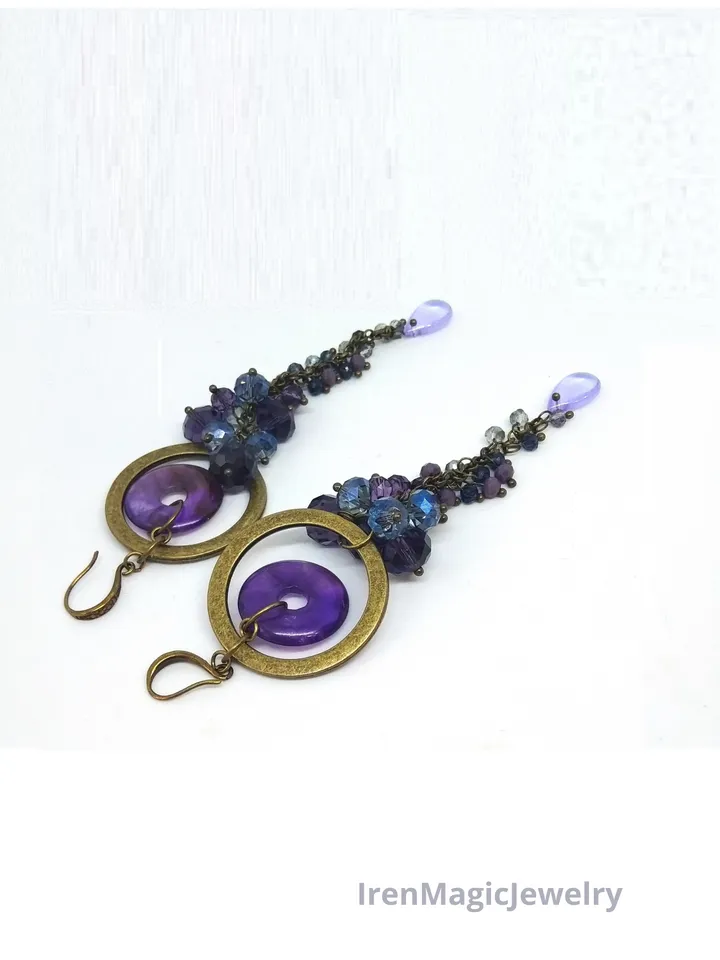 Boho Purple Cluster Earrings with Amethyst Donuts