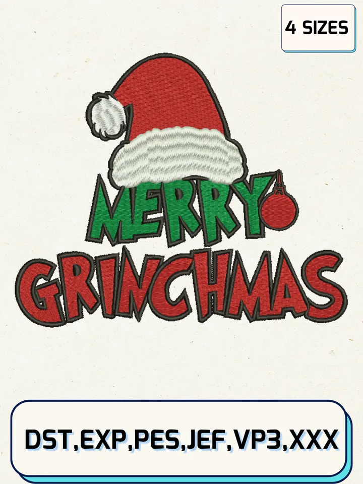 Merry Grinchmas Embroidery Designs,Christmas Embroidery Designs,Machine Embroidery Files,4 Sizes