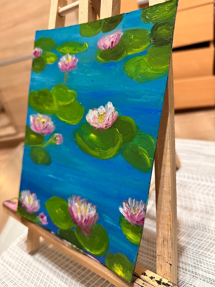 Oil Painting Water Lilies Water Landscape Flowers Nature Miniature Cardboard 8x6 Inches 21x15 cm Wall Decor