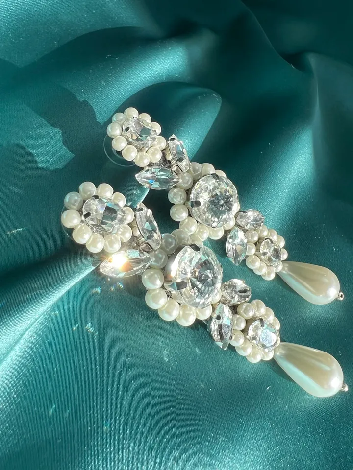 Bridal Pearl Crystal Cameo Earrings