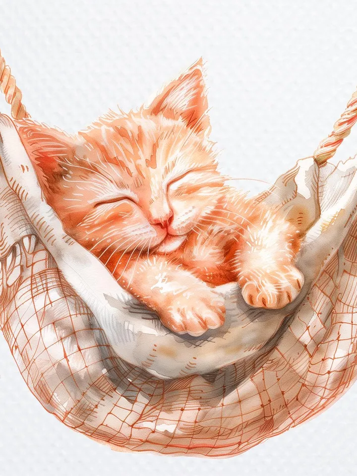 12 Sleeping Cat PNG Bundle, Cat in Hammock Printable Watercolor clipart for sublimation, High Quality PNGs, Paper craft, junk journals