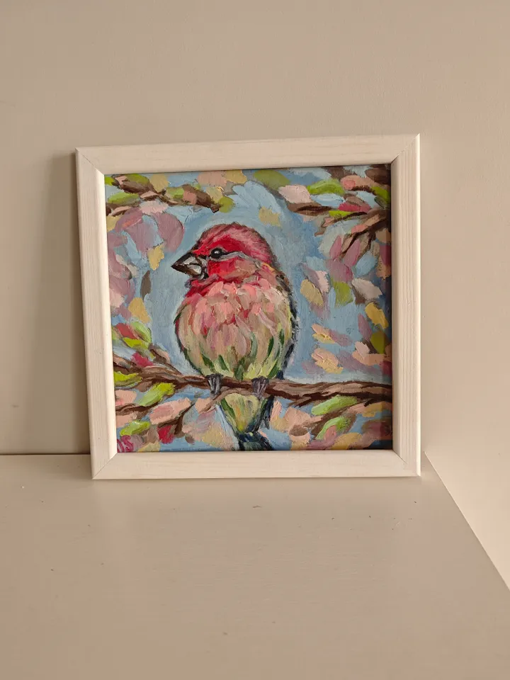 Bird Original Painting Bright Bird Original Art Animal Modern Artwork Multicolored Bird Wall Art Bright Bird Oil Painting 8x8 inches by OlgaSokolovaArt