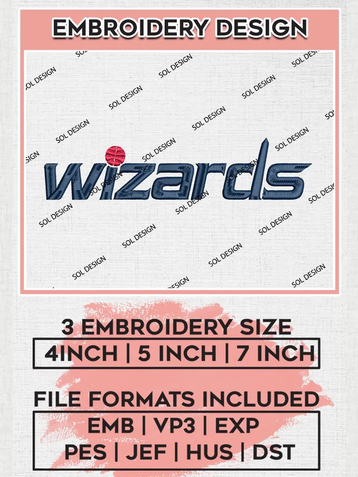 NBA Washington Wizards Wordmark Logo Embroidery Designs, Washington Wizards Embroidery Design Files, NBA Logo Machine Embroidery, NBA Embroidery Design, Digital Download