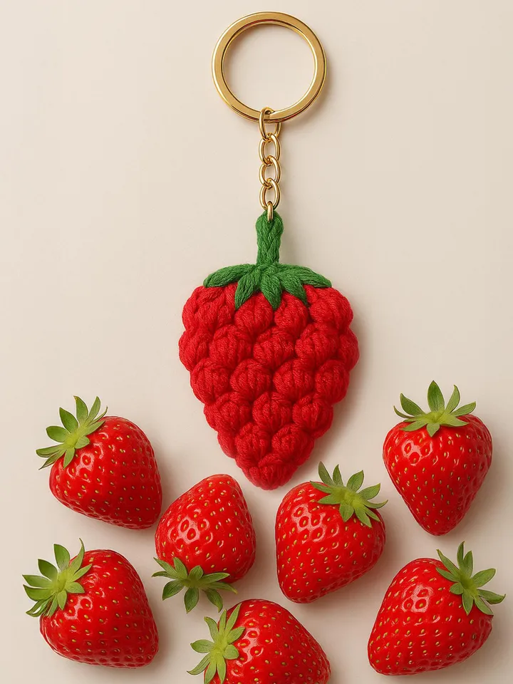 Crochet Berry Keychain PDF Pattern, Amigurumi Strawberry Keyring DIY Tutorial, Handmade Fruit Bag Charm Crochet Pattern Digital File
