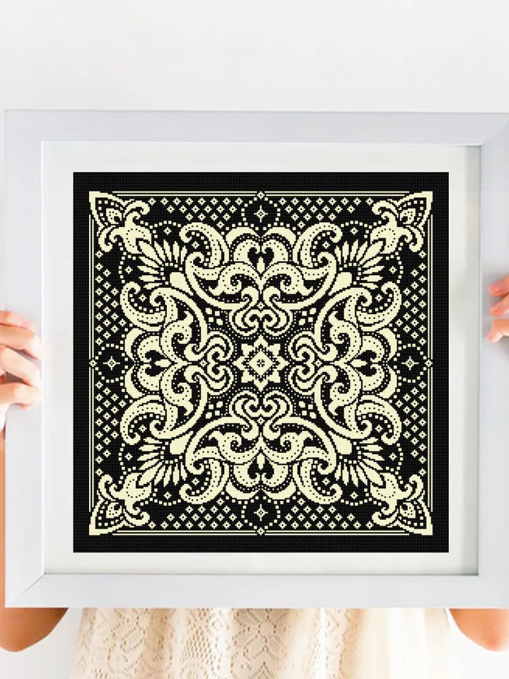 Square mandala cross stitch pattern PDF download, Carpet counted cross stitch chart, Square ornament pattern for cross stitch pillow #M200