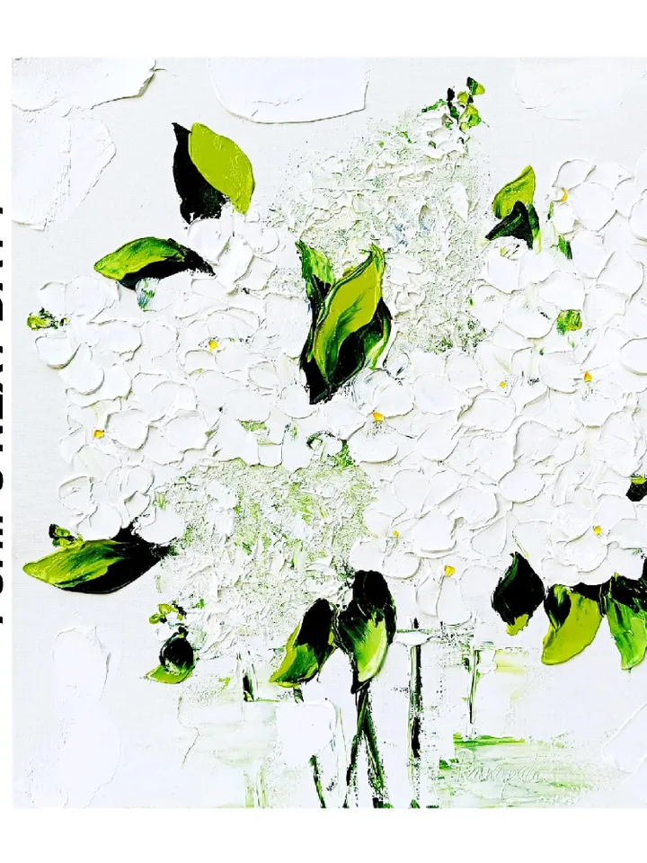 White Hydrangea Painting Original Art Impasto Oil Painting Christmas Gifts Abstract Floral Palette knife Flower Painting