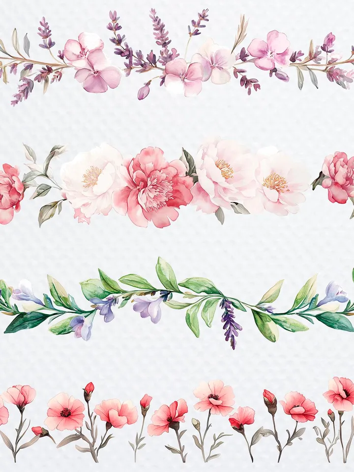 26 Flower Border MIX Bundle, Watercolor Floral Border PNG Digital Clipart for sublimation, Digital download, Digital Paper craft Card making