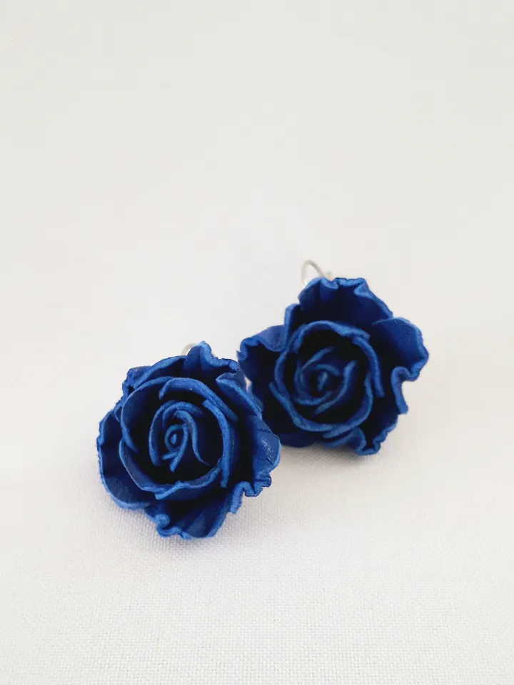 Blue rose leather earrings for her, Leather jewelry, 3rd anniversary gift for wife,art 9