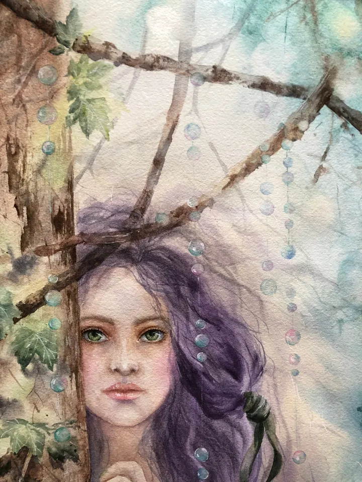 Woman in the Forest Painting Original Girl Watercolor Painting Forest Fairy