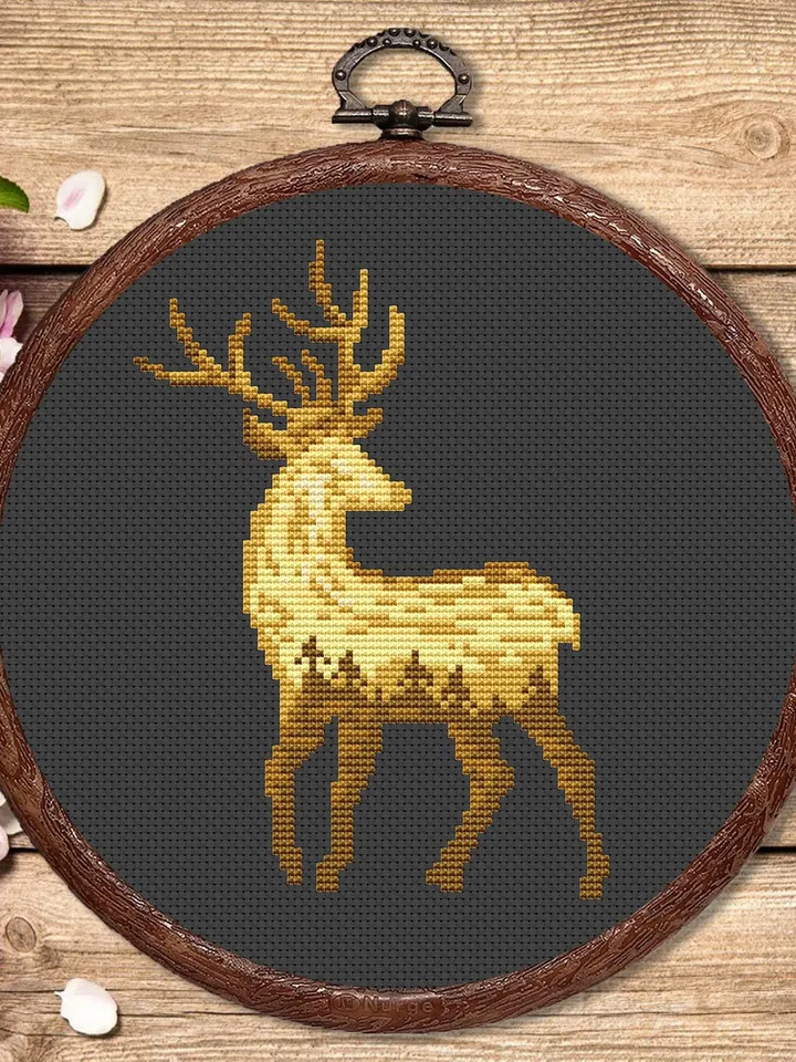 Deer Cross Stitch Pattern, Animal Cross Stitch, Embroidery Deer, Watercolor Deer Silhouette Cross Stitch, Modern Cross Stitch #anm026