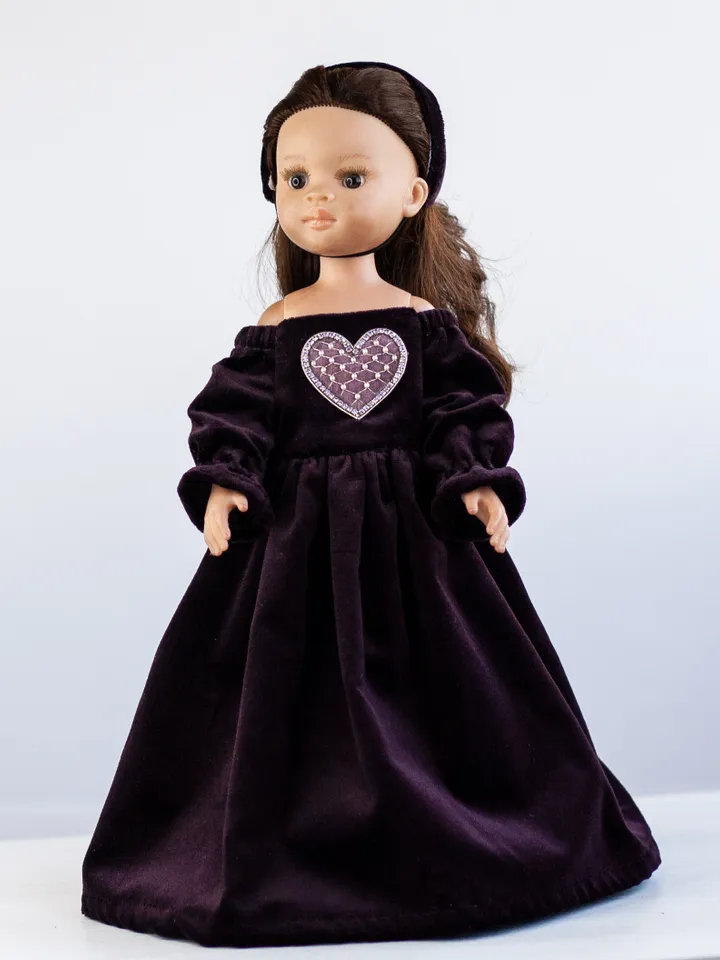 Fluffy long velvet dress for 13 inch dolls, Dianna Effner Little Darling, Paola Reina amigas, waist 13 - 14,5 cm