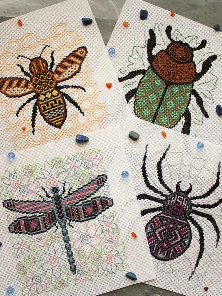 Set of cross stitch patterns Insects, cross stitch charts PDF