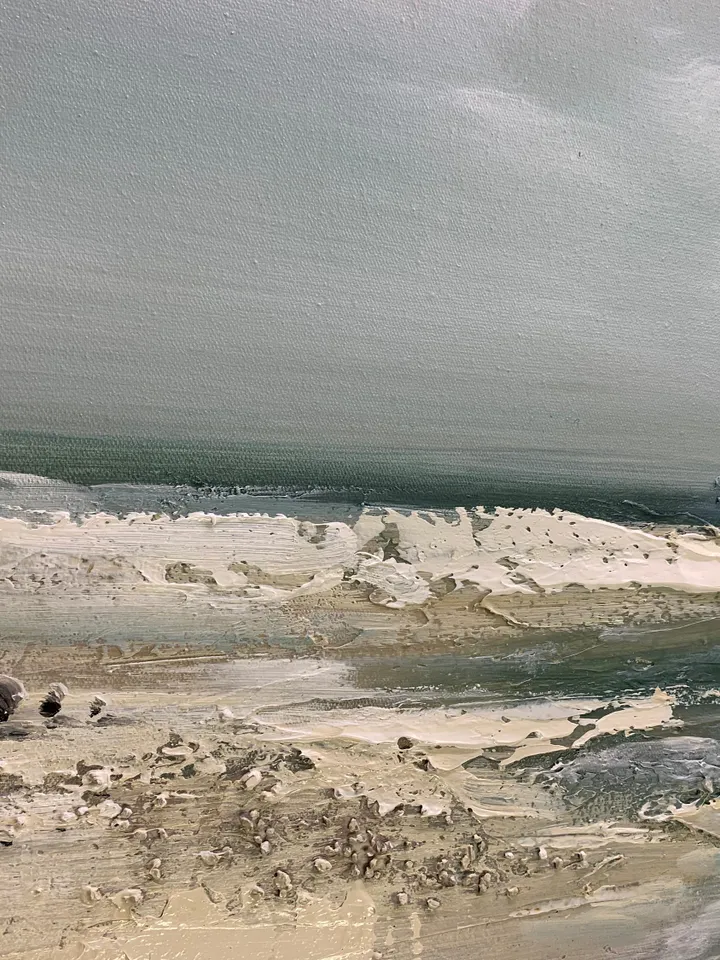 Sandy Beach Ocean Oil Painting On Canvas Blue Sky White Clouds Abstract Seascape Coastal Wall Art Acrylic Painting Large Wall Art Home Decor
