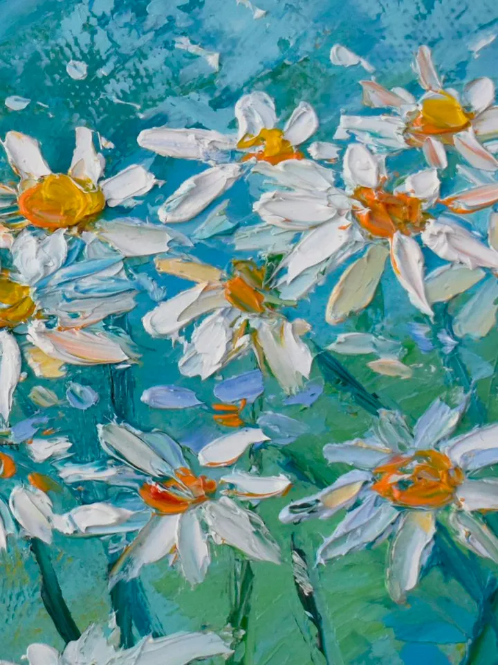Daisy oil painting Floral artwork Original Art 8 by 8 inch White Daisies Flower art by Juliya JC