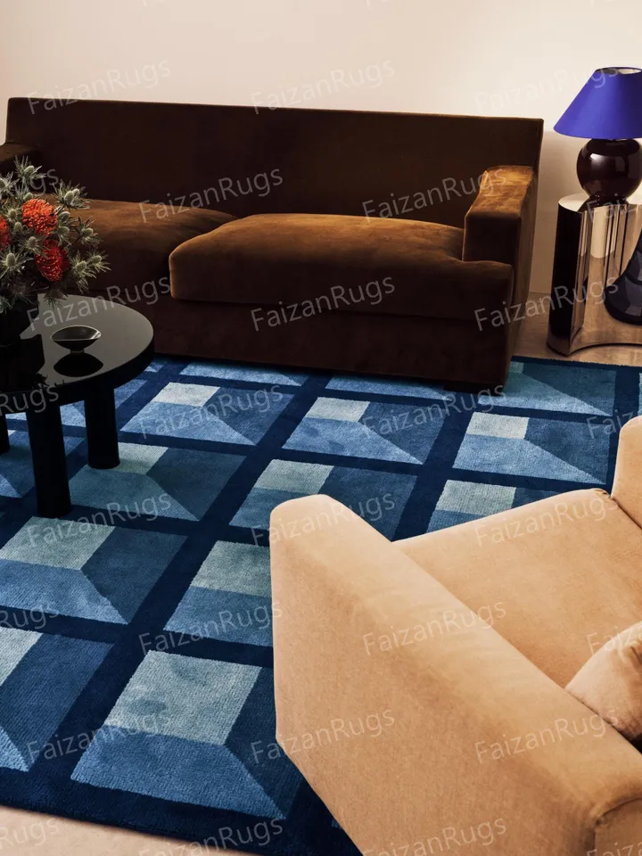 8x10 | Handcrafted Tufted Carpet | Blue-color Area rug | Wool Carpet | Living Room Bedroom Hall Dining Room Indoor Use Any Room 5x8,9x12