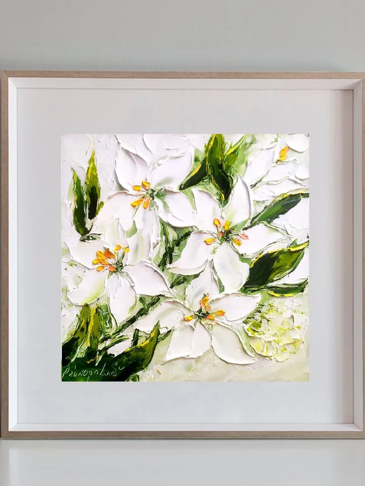 Lily Painting Floral Original Art Impasto Painting 8 x 8 Abstract Painting Oil Original Painting by ArtProkopaloSv