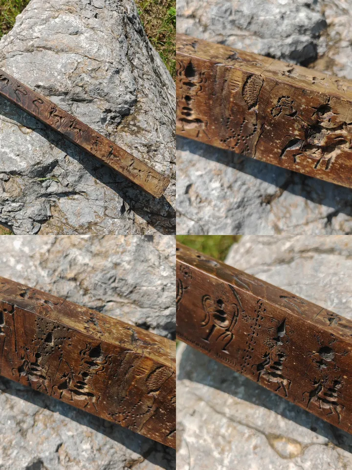 Gandhanra Antique Tibetan Buddhist Zanpar Wooden Mold Stick,Dharma Ritual Plate,Intricately Carved Esoteric Ritual Objects and protectors