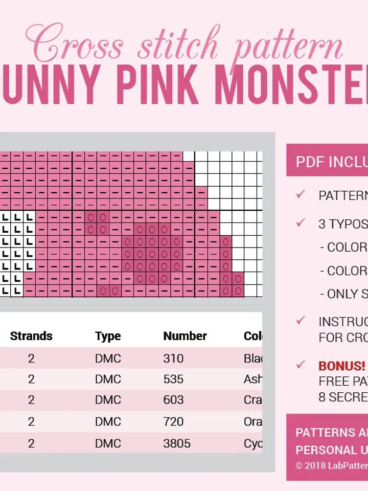Cross stitch pattern Funny Pink Monster Cross stitch pattern Kids Monster PDF Format Instant Download Home decor Modern