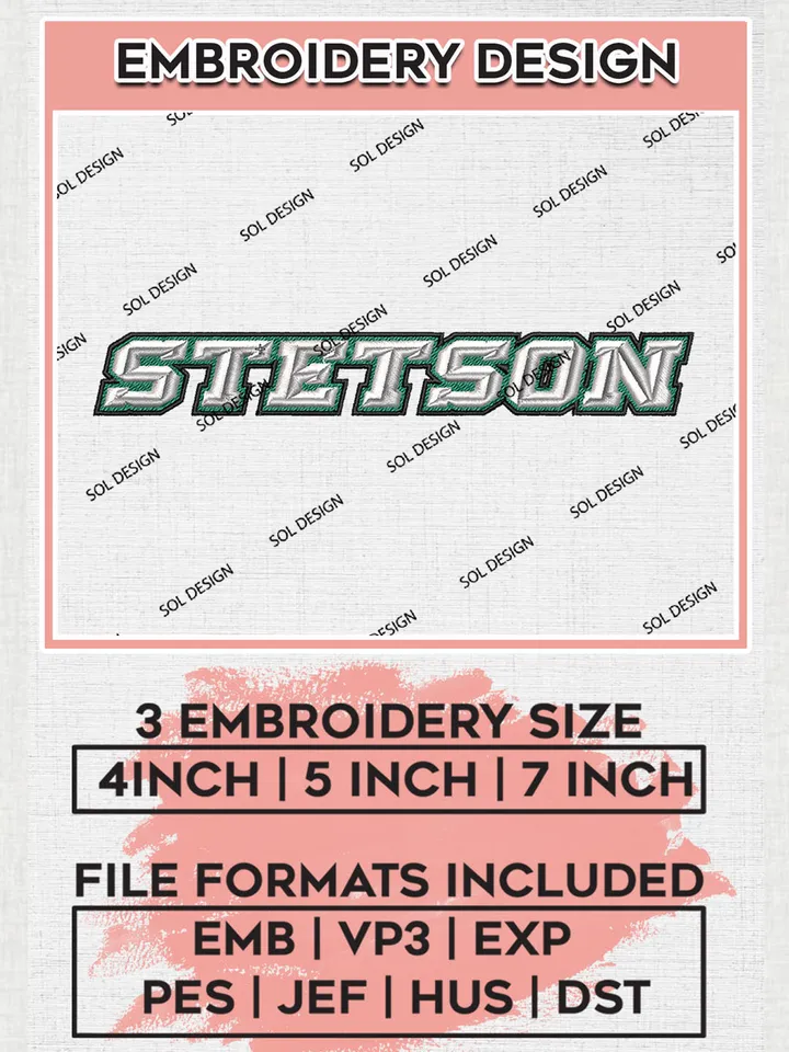 Stetson Hatters NCAA Team Word Logo embroidery designs, NCAA Stetson Hatters Logo Machine embroidery files, NCAA Team Logo embroidery designs, NCAA Game Day Machine embroidery designs, Digital Download