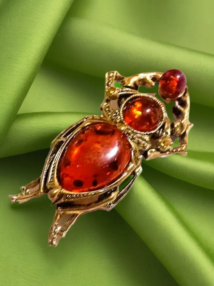 Scarab Beetle Brooch Insect Brooch Gift for Women Men Egypt Jewelry Amulet Love Luck Gold Brass Red Amber Bug Brooch pin
