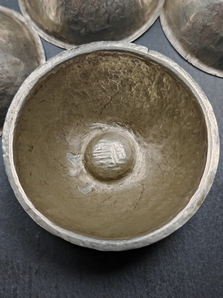 Authentic Tibetan Buddhist Water Offering Bowls from Yachen Gar,Yonchap Bowls,Made of Silver,1 Set of 7 Bowls,100+ Years Old,87×34mm
