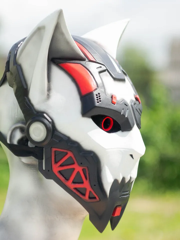 Cyber Cat Mask, CyberCat Mask, Cosplay Sci-Fi Mask, CyberPunk Mask for Halloween Photoshoot or Cosplay, Eyes with a Circle