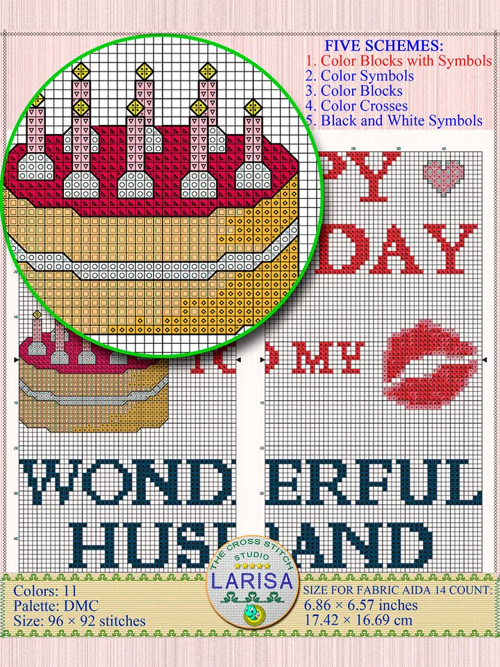 Happy Birthday To My Wonderful Husband Cross Stitch Pattern