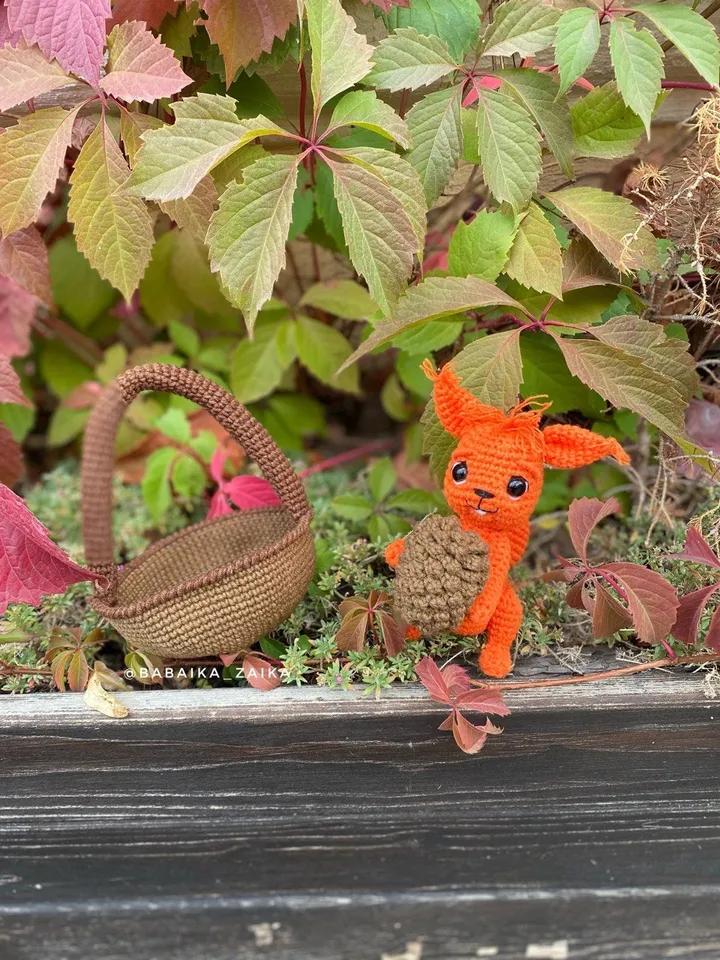 PDF Crochet Squirrel in the Basket Pattern, Amigurumi Squirrel, Crochet Forest Pattern, Crochet Squirrel, Amigurumi animal, Forest toy