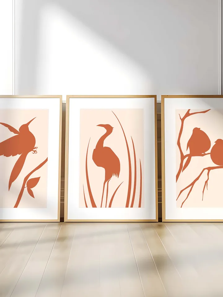 Minimalist Bird Wall Art Boho Bird Poster Abstract Nature Silhouettes Modern Terracotta Decor Scandinavian Style Contemporary Bird Digital