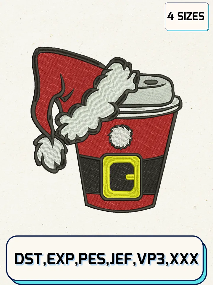 Christmas Cup - Santa Embroidery Designs,Christmas Embroidery Designs,Machine Embroidery Files,4 Sizes