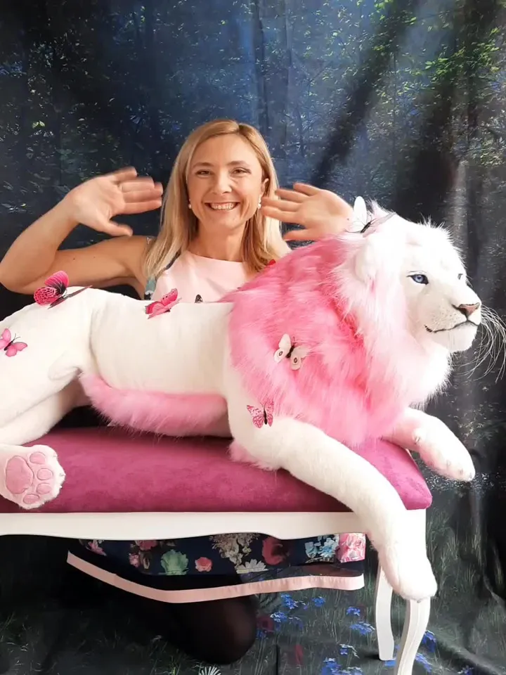 Lion Cupid realistic plush animals. Ooak toy. Pink Lion stuffed toy