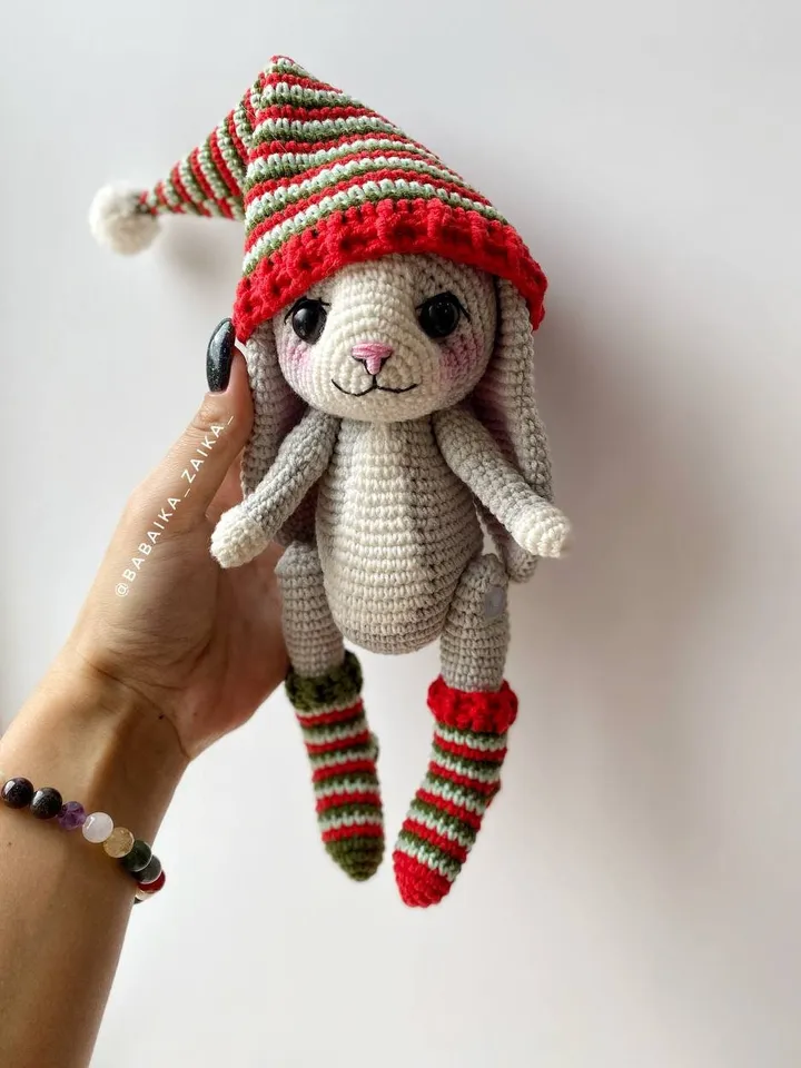 PDF Crochet Pattern Christmas Bunny, Small Toy Pattern, Amigurumi, Animal Pattern, Amigurumi Christmas pattern, TUTORIAL bunny in Eng
