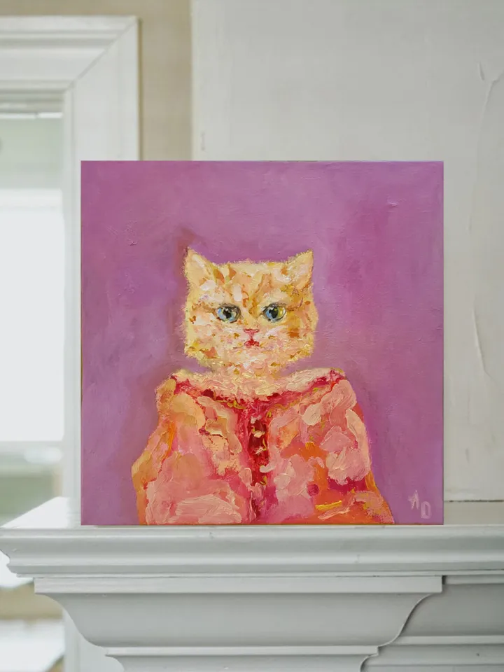 Oil painting on canvas "Portrait of a cat" 30x30cm (12x12inch)