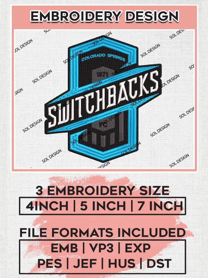USLC Colorado Springs Switchbacks Logo Embroidery Designs, USLC Colorado Springs Switchbacks Embroidery Design, USLC Embroidery Design Files, USLC Logo, 3 sizes, Machine embroidery Files, Digital Download