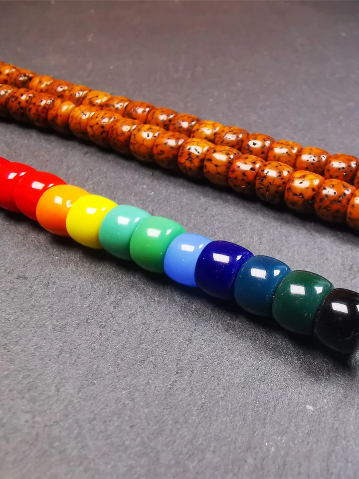 Gandhanra 1 Set of 2 Strings Sherpa Glaze Beads,Marker Beads for Mala / Necklace,Prayer Beads Accessories,0.3&quot; × 0.24&quot;