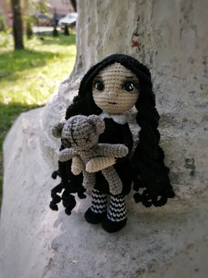 PDF Wednesday Addams Gothic doll crochet pattern, Crochet pattern, amigurumi small doll, voodoo doll, Halloween amigurumi pattern