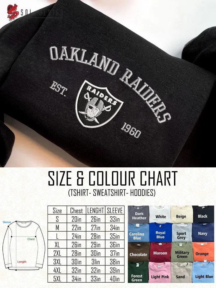 NFL Las Vegas Raiders Est 1960 Embroidered Sweatshirt, NFL Oakland Raiders Team Embroidered Shirt, Unisex Game Day Crewneck, Football Fan Gift Tee