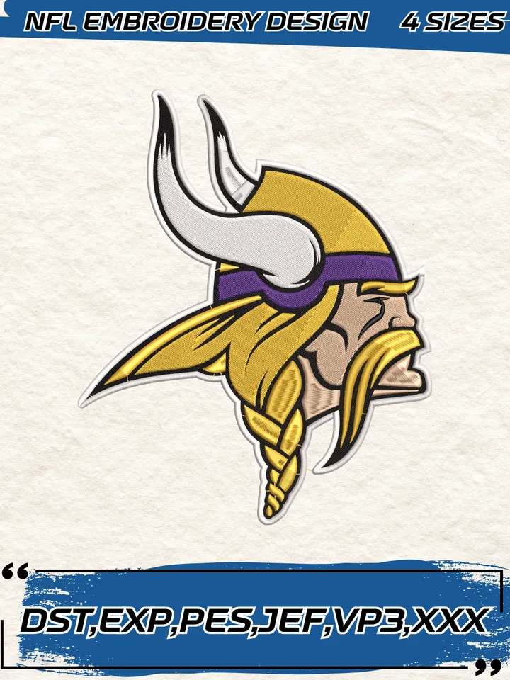 Minnesota Vikings Embroidery Design,NFL Logo Embroidery Design,Machine Embroidery Design File,4 Sizes, Digital Download