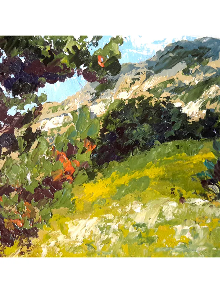 Pine Tree Original Oil Painting Small Landscape Impasto Wall Art.