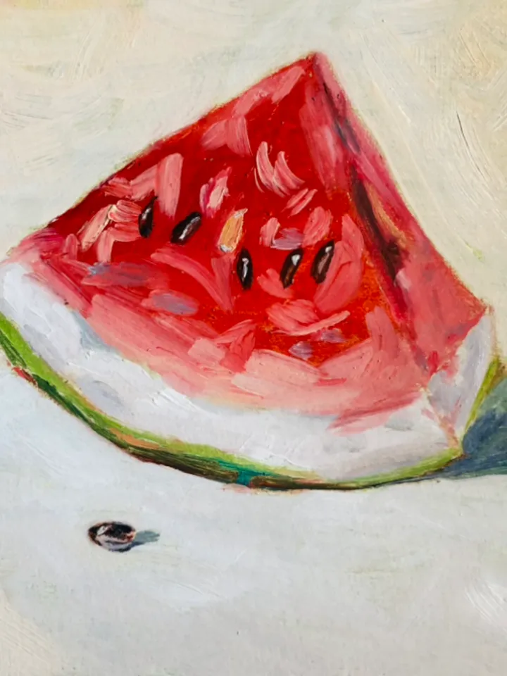 Watermelon original oil painting handmade wall art 6x6 inches
