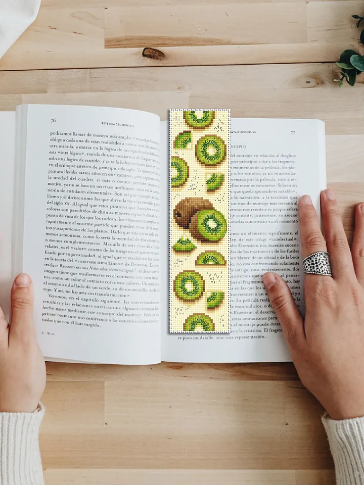Bookmark kiwi fruit cross stitch pattern PDF download Summertime bookmark for kids, Handmade bookmark cross stitch Kiwi embroidery PDF #B142